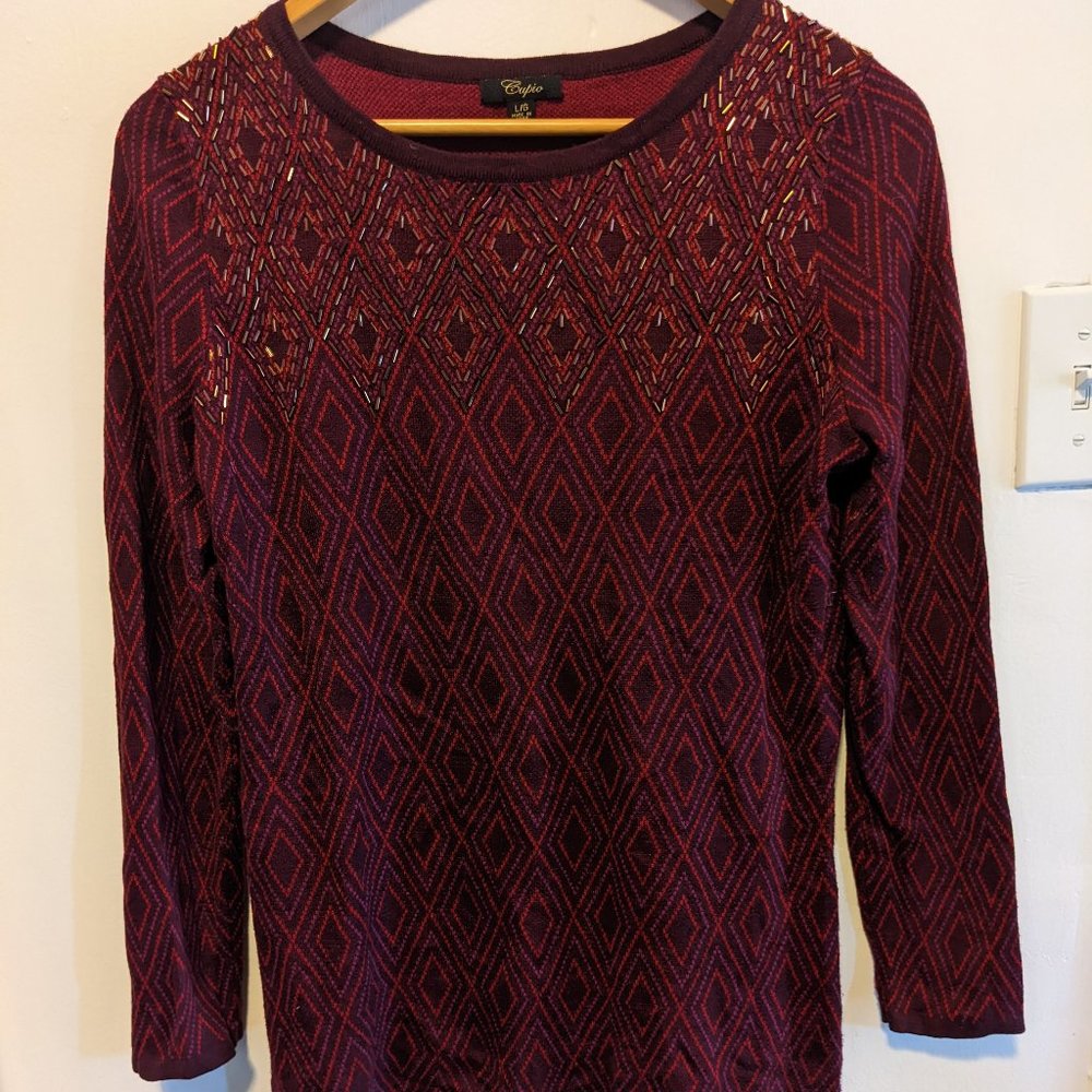 Embellished beaded long sleeve top